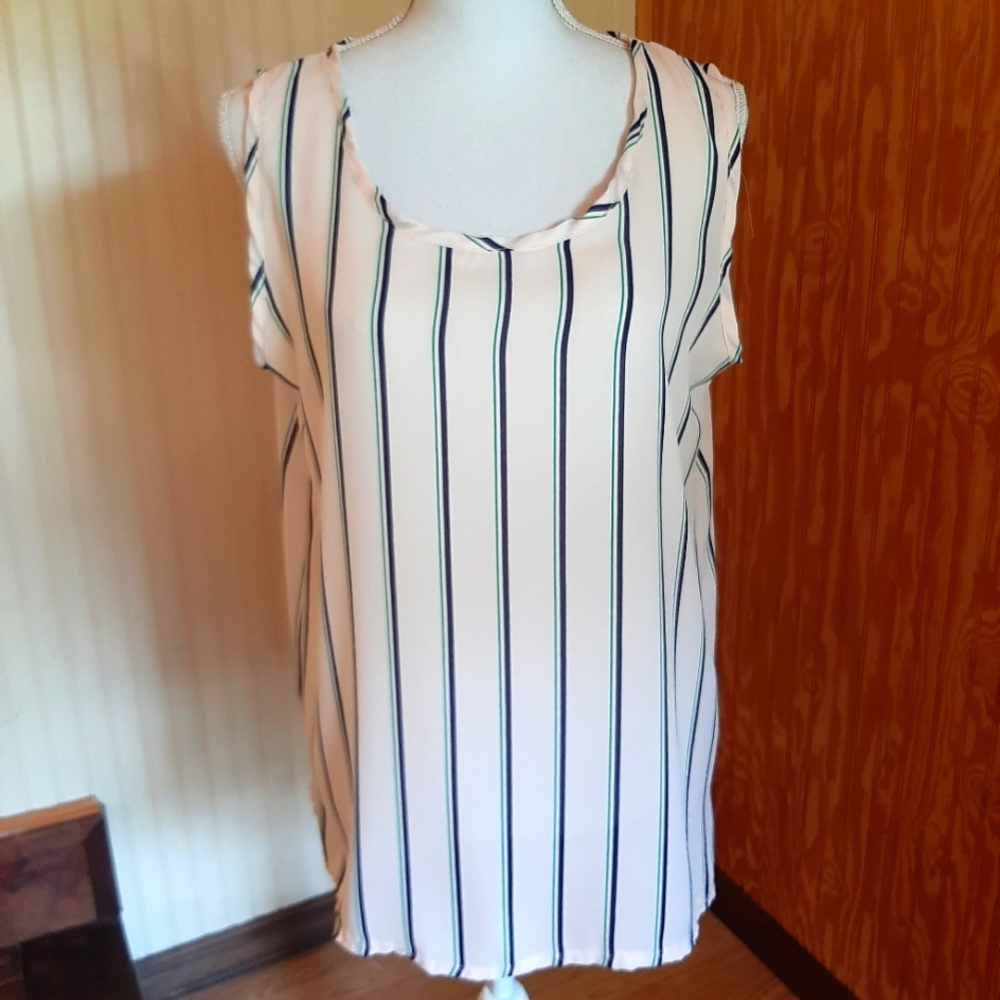 Stitch Wurks Sleeveless Tank Top Scoop Neck Striped Blouse